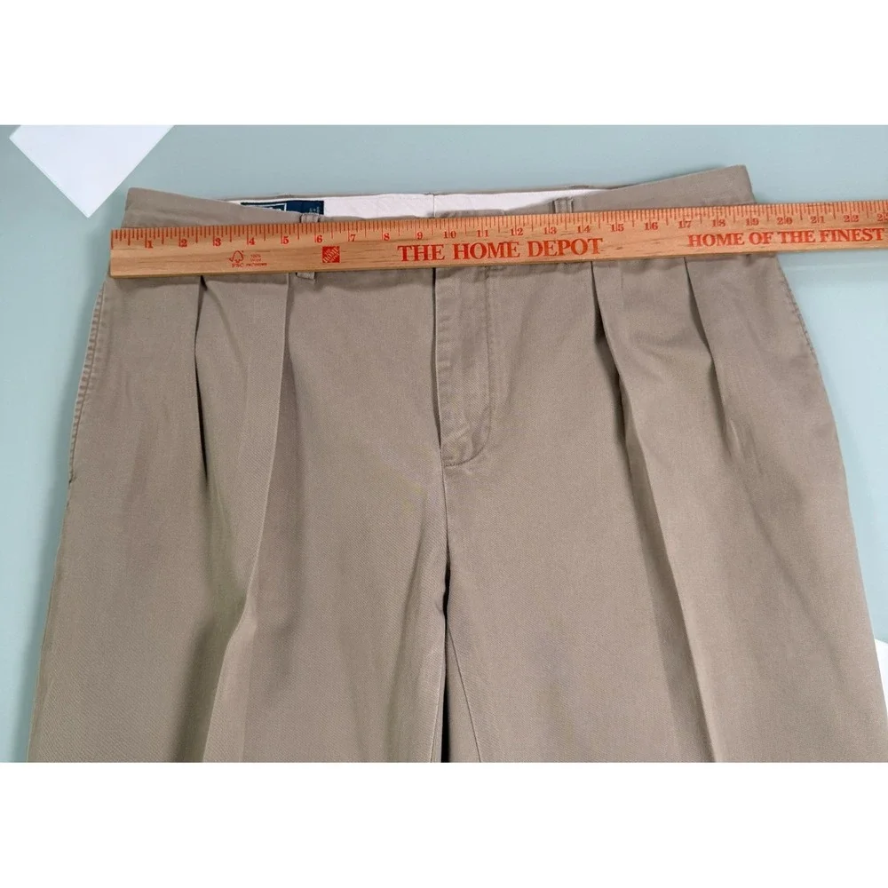 VTG Polo Ralph Lauren Ethan Pant Mens Khaki Pleated Cuffed Trouser  - 38x32